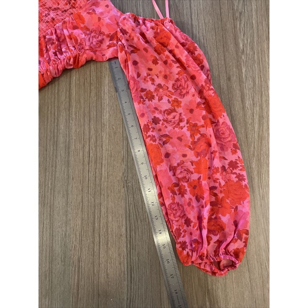 Free People Oh Lala Top Size XS Pink & Red Rose Ruched Shirred NWOT $108 - Picture 10 of 10